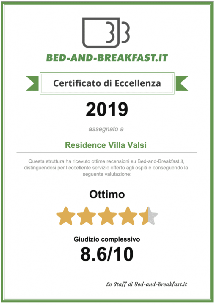 Residence Villa Valsi Certificato eccellenza