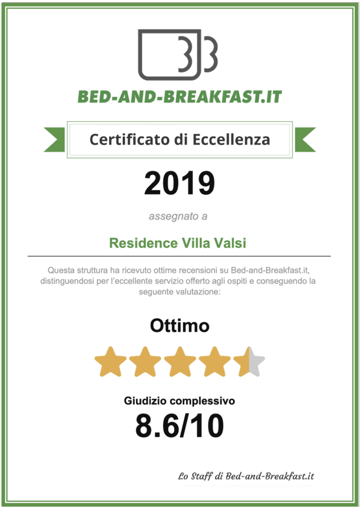 Residence Villa Valsi Certificato eccellenza